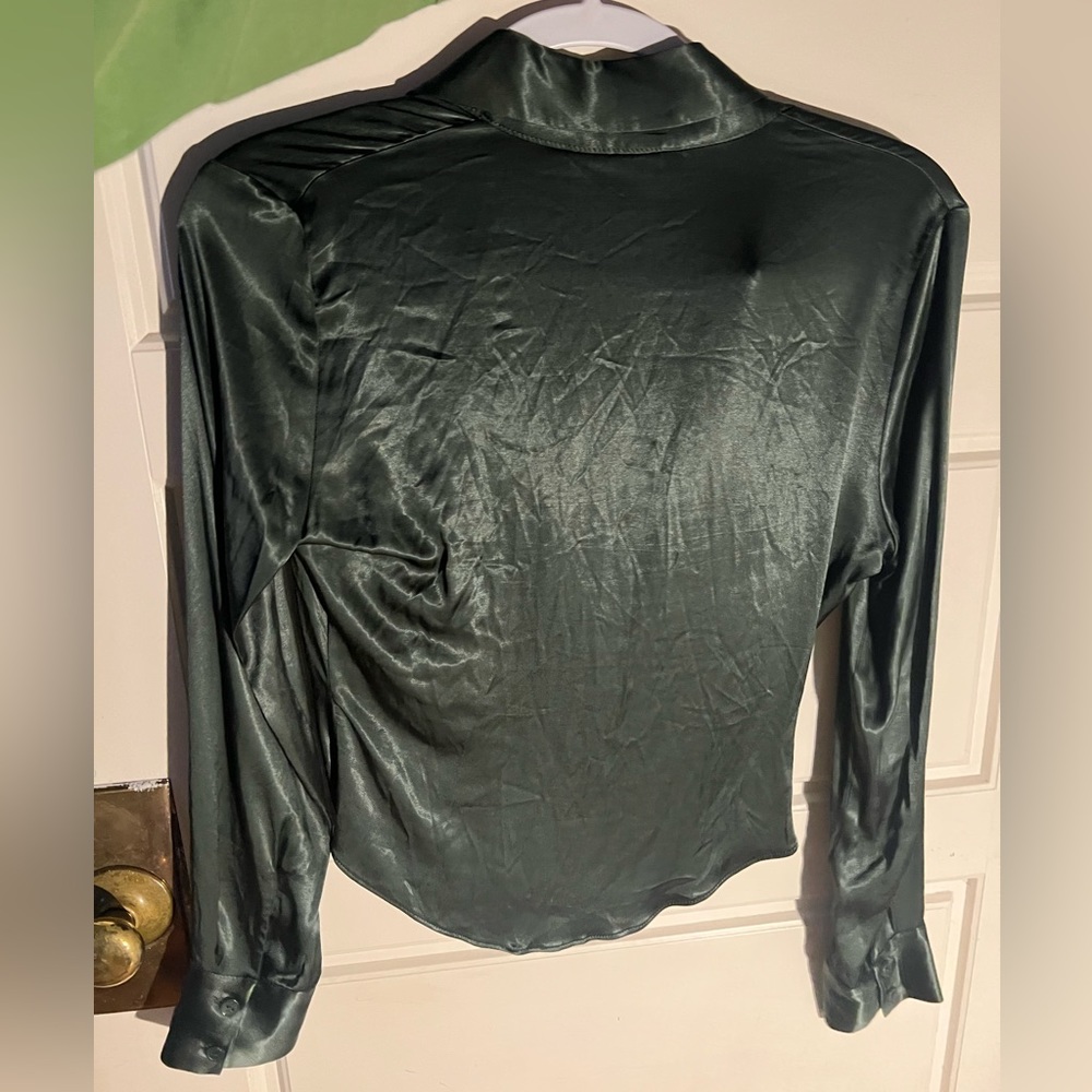 Zara Green Ruched Button Up - Picture 4 of 4